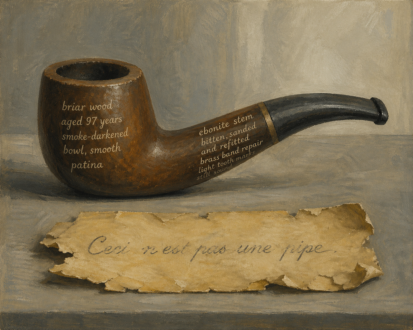 The Threachery of Documentations. After Magritte's famous work "The Threachery of Images". The caption was always literally true. The paper was never the pipe, and the documentation is not the system.